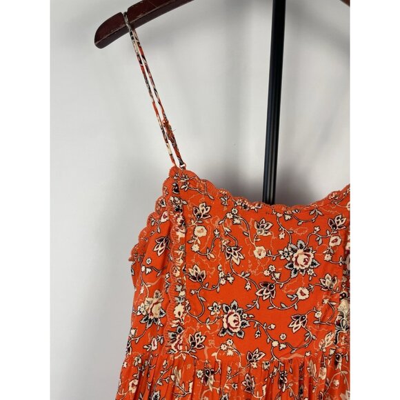 Urban Outfitters Sundress Orange Floral Mini Embroidered Scalloped Hem Small - Picture 3 of 9